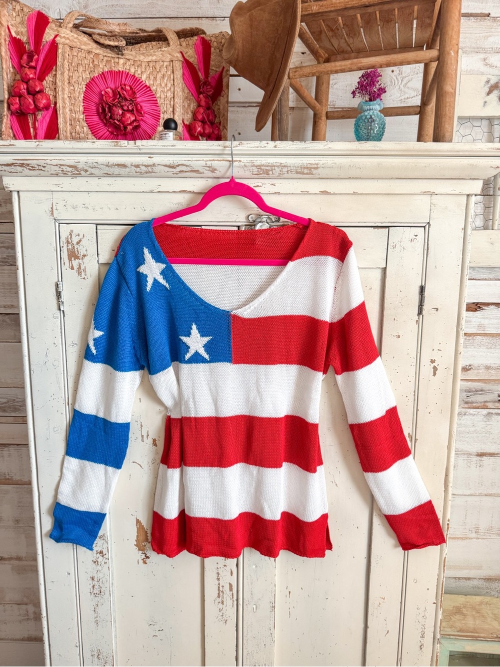 Patriotic Red, White & Blue Women's V-Neck Sweater